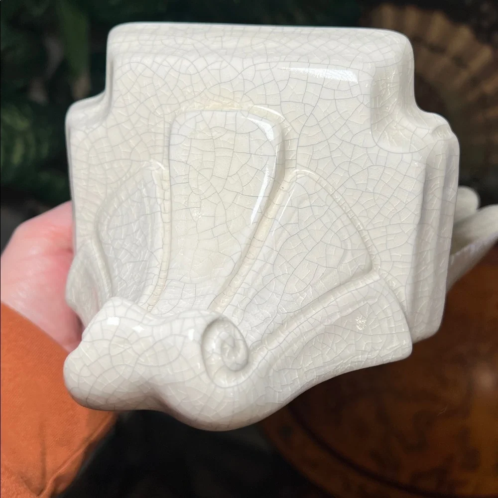 VTG Italian Crackle Glaze Ceramic Clam Shell Ornate Floating Wall Shelf
